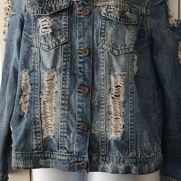 Highway  Jeans  super distressed trashed jean jacket - Picture 2 of 7